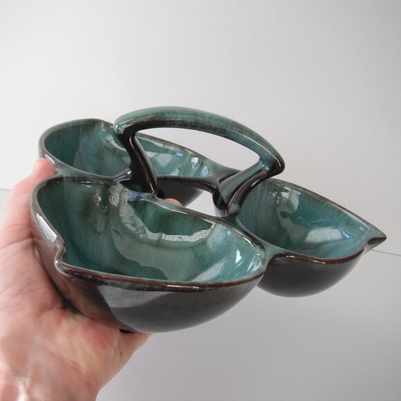 Blue Mountain Pottery Triple Sectioned Serving Dish with Handle Green/Black - Picture 6 of 7